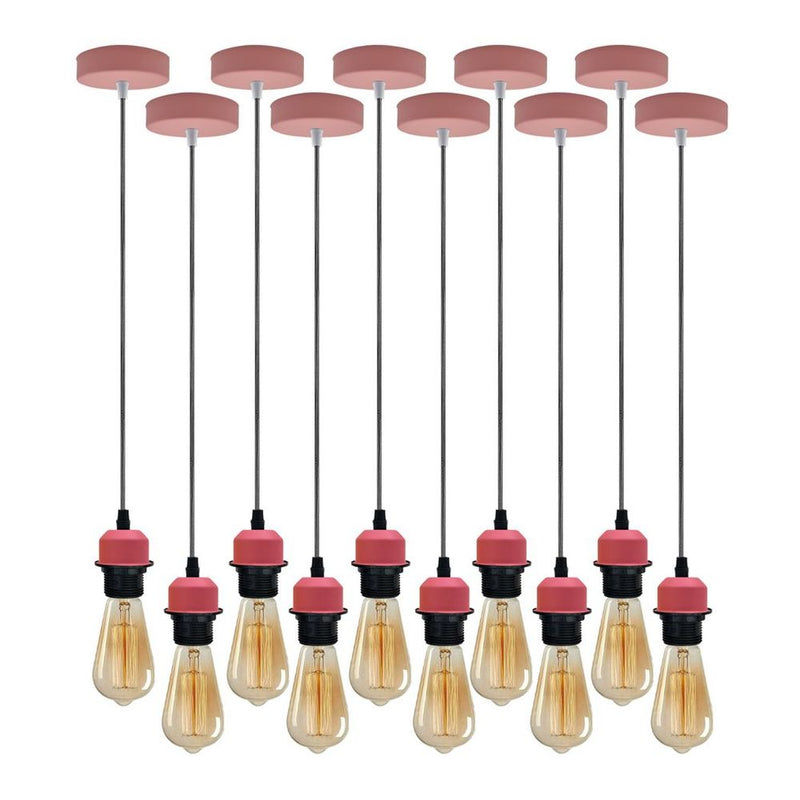 10 Pack Industrial Pendant Light, Lampshade Addable E27 Lamp Holder Light, E27 UK Holder Fitting Set With PVC Cable