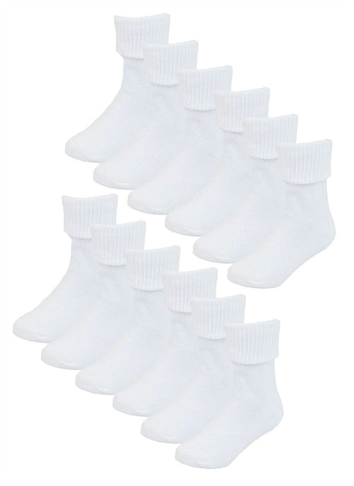 Babies 12 Pack Plain Turnover Top Socks