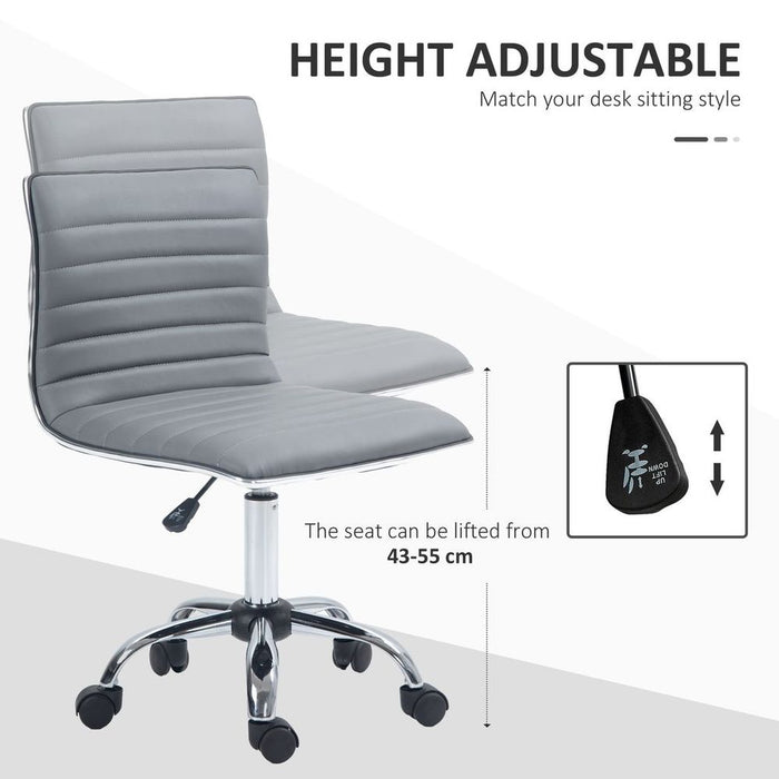 HOMCOM Armless Mid-Back Adjustable Office Chair with 360 Swivel Light Grey