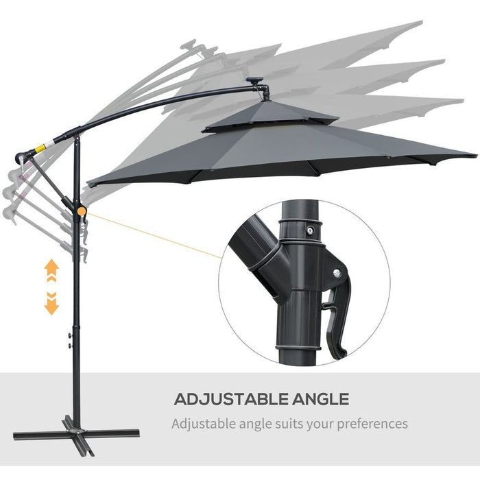 Premium Outsunny 3m Cantilever Umbrella - Hanging Banana Design - Solar LED Lights - Black, High Quality