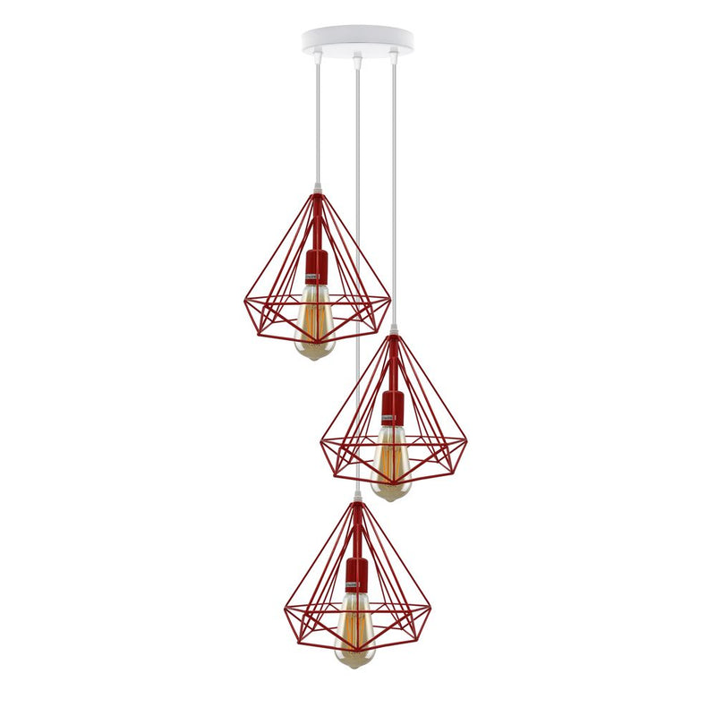 3 Head Round Base Vintage Industrial E27 Ceiling Hanging Light Cage Shade Loft Style Metal Ceiling Pendant Lamp