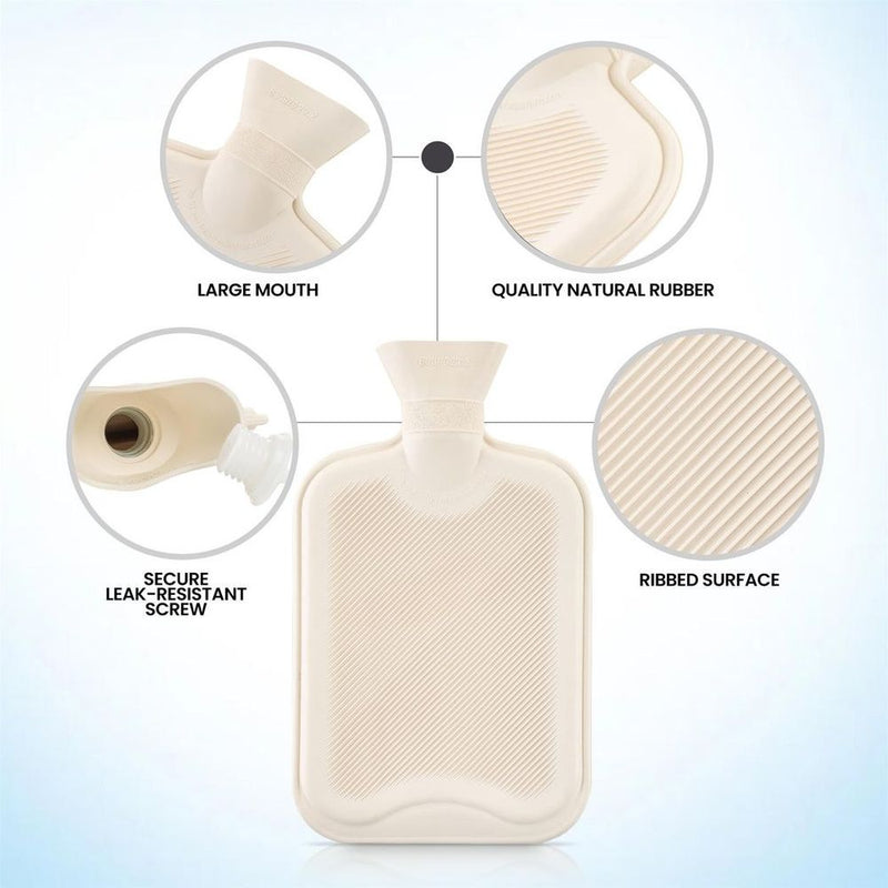 Cozy & Warm Fluffy Pom Pom Hot Water Bottle - 2L GREY - Durable Ribbed Design - Thermotherapy Heat Pad - Cosy Velvety Cover