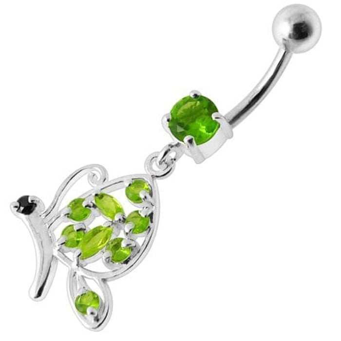 Fancy Butterfly Jeweled Silver Dangling Belly Ring