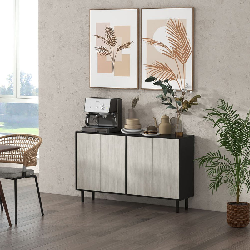 HOMCOM Sideboard Storage Cabinet for Living Room with Adjustable Shelves Black