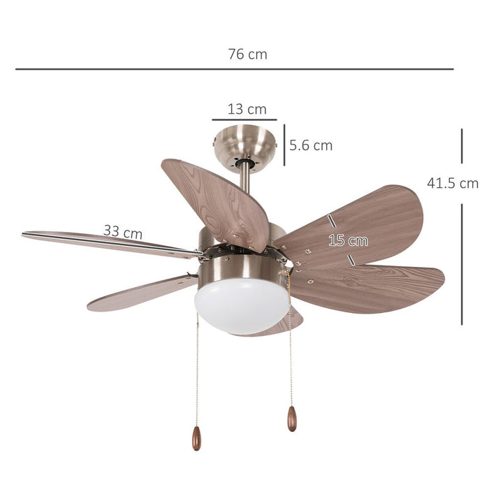 Premium Reversible Ceiling Fan w/Light, Pull-chain, Brown - HOMCOM