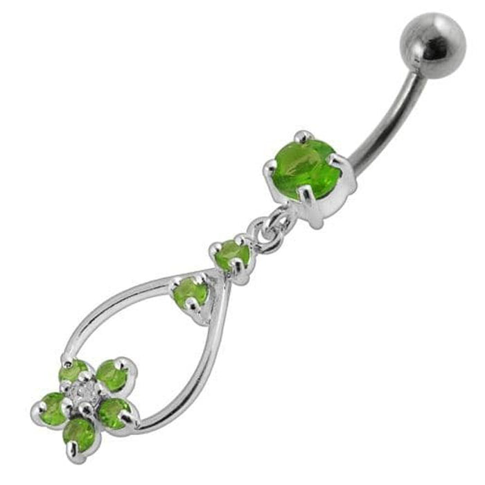 Jeweled Fancy Silver Dangling  SS Banana Bar Navel Body Jewelry Ring