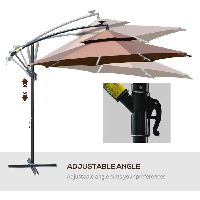 3m Cantilever Banana Parasol Double Roof, LED Solar lights, Crank