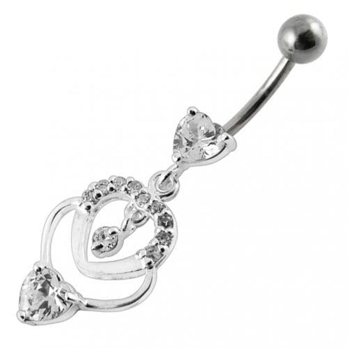 Fancy  Multi Heart Dangling Curved Belly Body Jewelry Ring