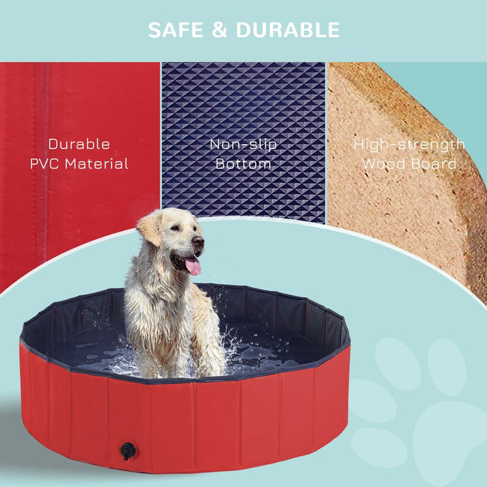 PawHut Foldable Dog Paddling Pool Pet Cat Swimming Pool Indoor/Outdoor Collapsible Summer Bathing Tub Shower Tub Puppy Washer (Φ120 × 30H cm, Red), D01-004RD