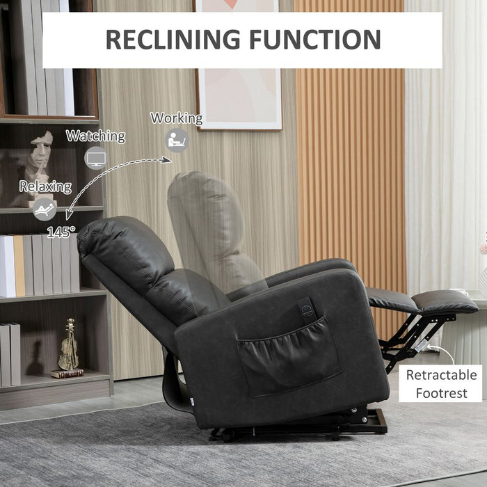 HOMCOM Riser and Recliner Chair for the Elderly, PU Leather Upholstered Lift Chair for Living Room with Remote Control, Side Pockets, Charcoal Grey