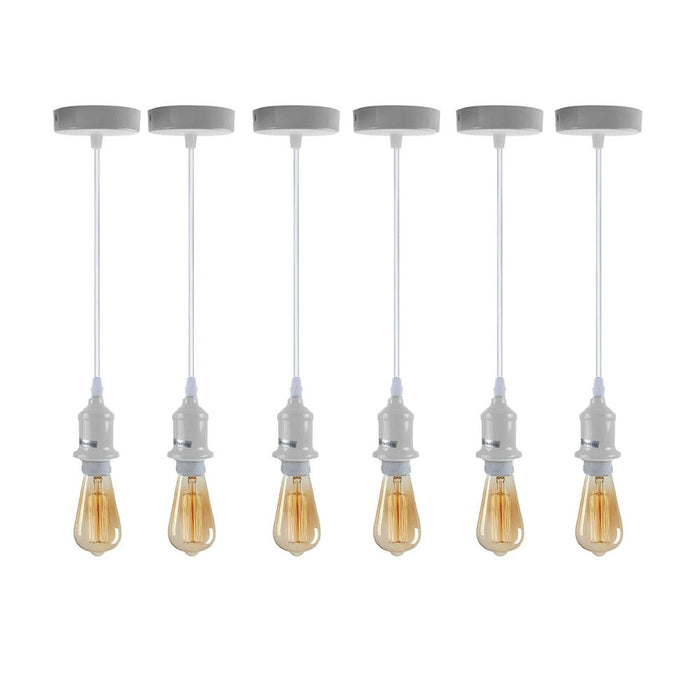 Premium 6-Pack Industrial Pendant Light Fitting Set - Addable Lampshade - E27 Holder - White - High-Quality - PVC Cable - Professional Seller