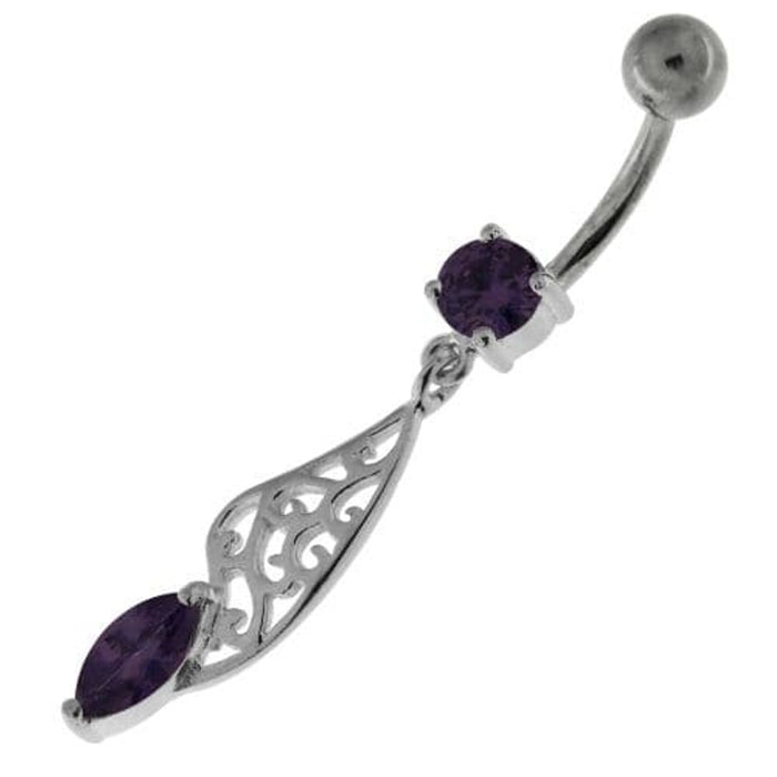 Fancy Jeweled Sterling Silver Navel Belly Bar