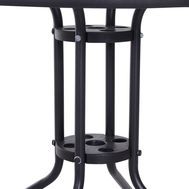 80cm Outdoor Round Dining Table Garden Patio Tempered Glass Top w/ Parasol Hole