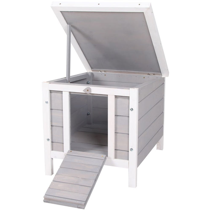 PawHut Wooden Rabbit Hutch Outdoor, Guinea Pig Hutch, Rabbit Hideaway, Cat House, Bunny Cage Small Animal House 51 x 42 x 43 cm, Grey