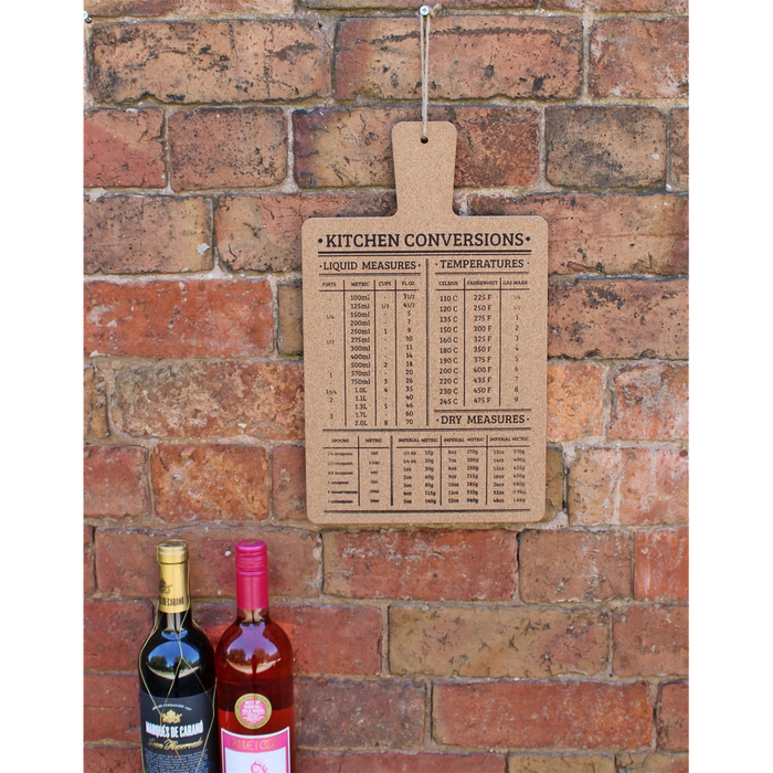 Hanging Kitchen Conversions Chart - High-Quality Cork Board - Must-Have for Every Home Chef!