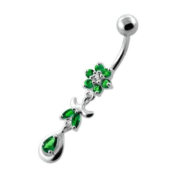 Jeweled Flower Leaf Hanging Navel Belly Bar