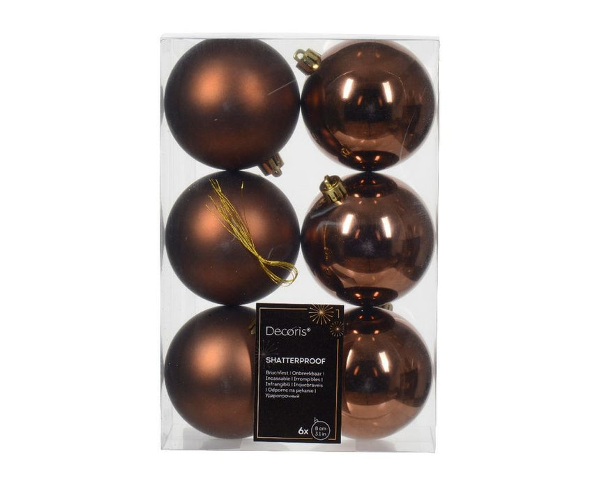 Shatterproof Espresso Brown Bauble  8cm Pack of 6 - Christmas