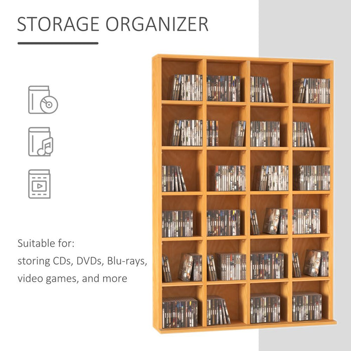 Media Storage Shelf-24 Beech-Adjustable Height-Organize CDs, DVDs, Books. Modern & Practical. Sturdy Base: Trusted and High-Quality.