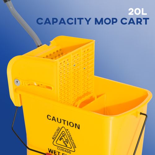 HOMCOM 20L Mop Bucket with Wringer Handle on Wheels for Cleaning Yellow