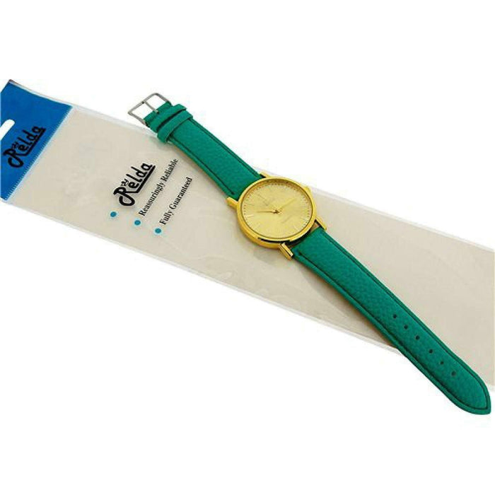 Relda Women Analogue Gold Dial & Green Leather Strap Watch