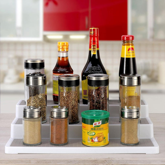 3-Tier Spice Rack Organizer: Free Standing, Skid-Resistant Holder for Cupboard Storage