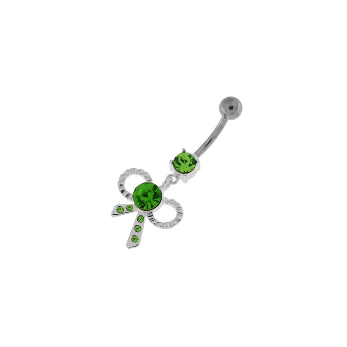 Simple Jeweled Tie Bow Silver Belly Button Ring