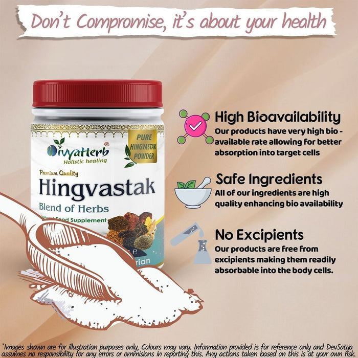 Hingvastak Powder - Ayurvedic Herbal Mix with 8 Ingredients, Asafoetida, Trikatu, Ajwain, Rock Salt, and More