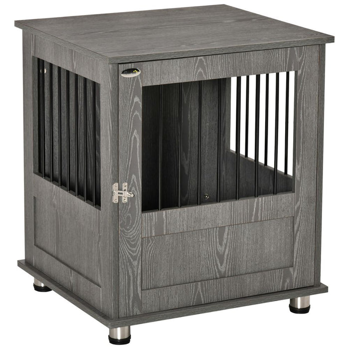 PawHut Dog Crate Furniture End Table, Pet Kennel for Small Dogs with Magnetic Door Indoor Animal Cage, Grey, 60 x 55 x 70 cm