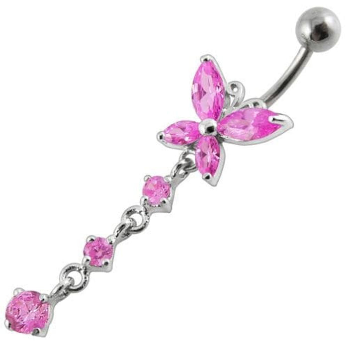 Fancy Long Tail Flower Jeweled Dangling Navel Ring