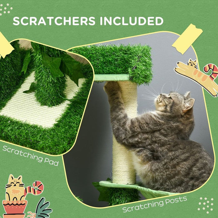 Premium PawHut Cat Tree - Green Leaves, Scratching Posts, Condo - 77cm