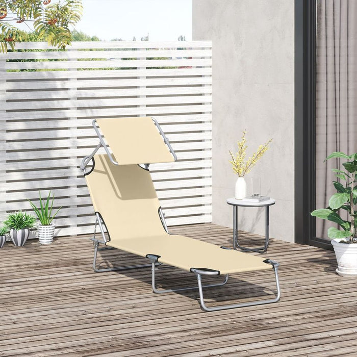 Outsunny Folding Chair Sun Lounger w/ Sunshade Garden Recliner Hammock Beige - Premium Quality