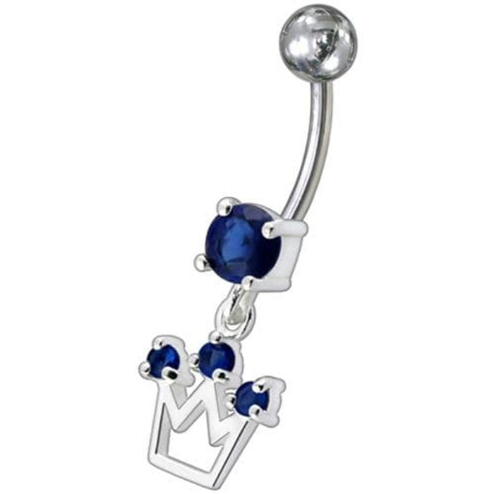 Fancy Silver Crown Jeweled Dangling Belly Ring