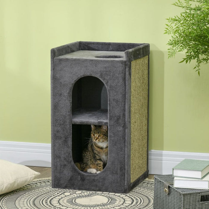 Premium 81cm Cat Scratching Barrel with Two Houses - Perfect for Indoor Cats - Quality Grey Design