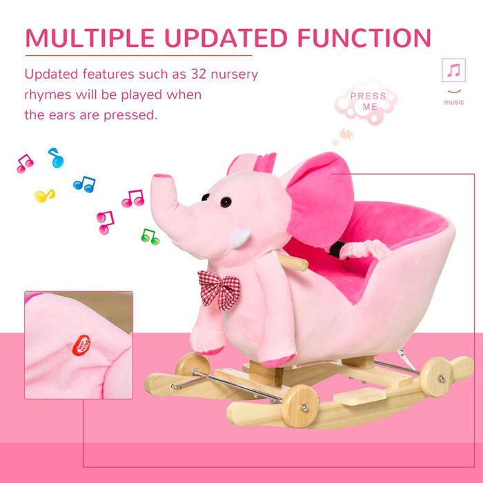 2-In-1 Pink Baby Rocking Horse Ride On Elephant - Wheels, Music