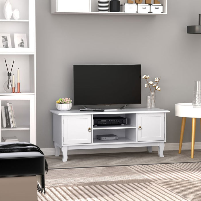 Modern TV Stand Unit – Elegant Ivory White Finish – Sturdy & Spacious – Perfect for Corners