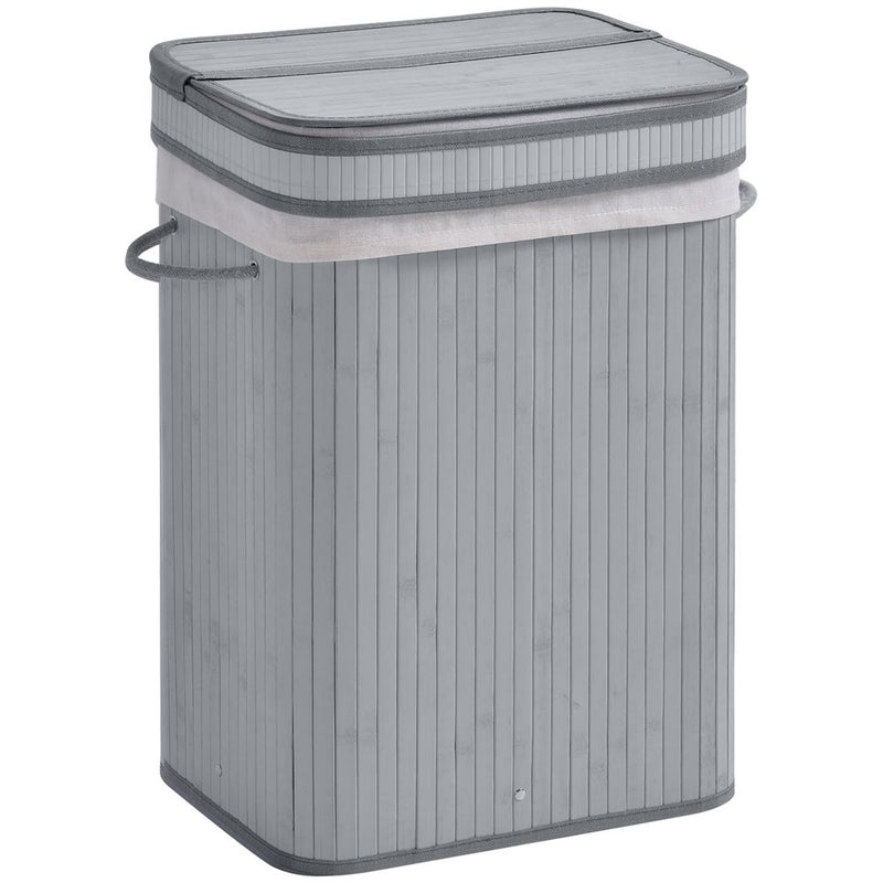 70L Flip Lid Bamboo Laundry Basket Grey