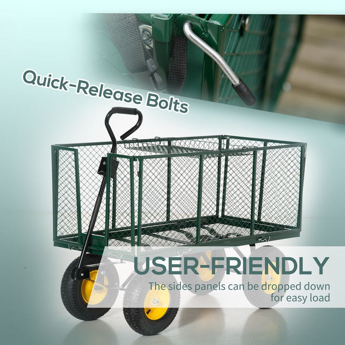 High-Quality 4-Wheel Garden Cart Truck - Green Trailer for Heavy Loads