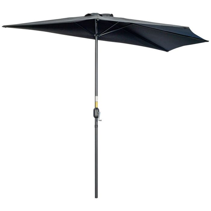 Outsunny 3m Half Round Garden Umbrella Metal w/ Crank - Black: Durable & Space-saving. Perfect for Small Gardens & Balconies!