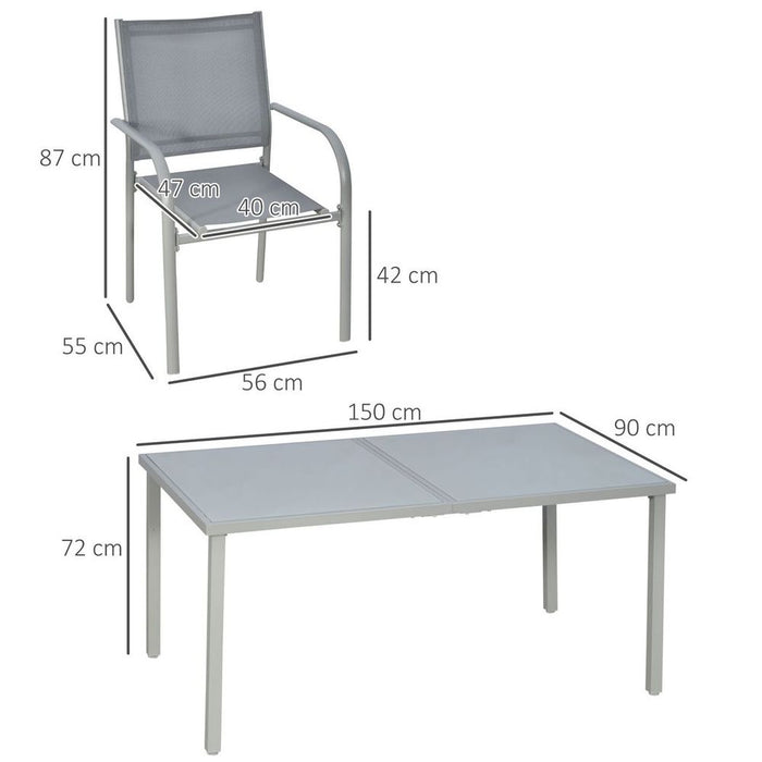 Outsunny 7 Piece Garden Dining Set, Steel Outdoor Table and Chairs, Grey