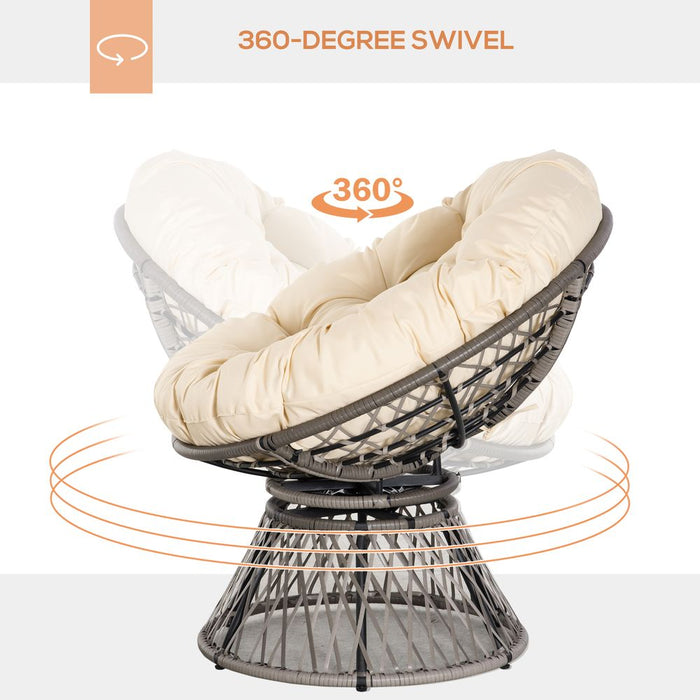 360 Swivel Rattan Papasan Chair: Outdoor Comfort with Padded Cushions Beige