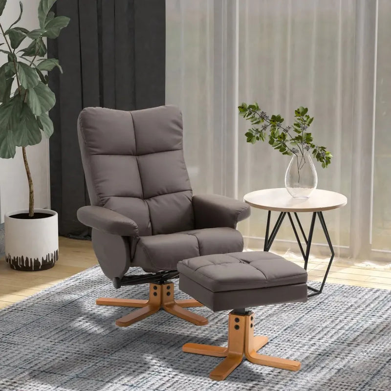 Faux Leather Recliner Chair with Ottoman Footrest Storage Space Brown