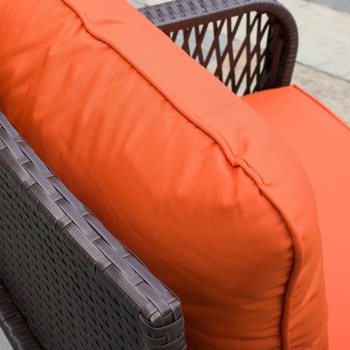 3 Pieces Patio Rattan Bistro Set with Tempered Glass Table Orange