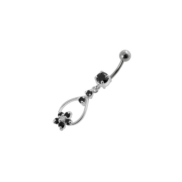 Jeweled Fancy Silver Dangling  SS Banana Bar Navel Body Jewelry Ring