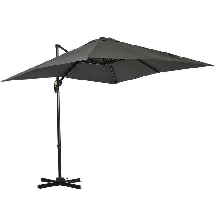 High-Quality Outsunny Cantilever Parasol w/ 360� Rotation & Hand Crank - Grey