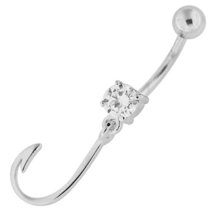 Sterling Silver Jeweled J Signed Navel Belly Button Bar