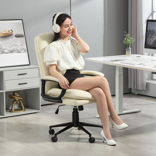 Vinsetto PU Leather Office Chair with Arm, Adjustable Height, Cream White