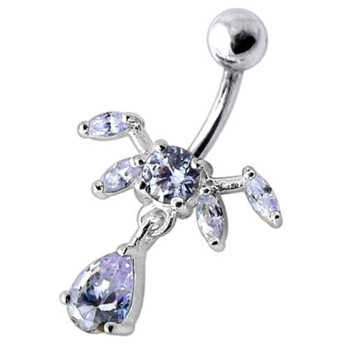 Fancy Dangling SS Bar Navel Ring Body Jewelry