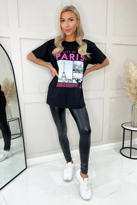 Ladies Oversized Paris Slogan Short Sleeves T Shirt Top