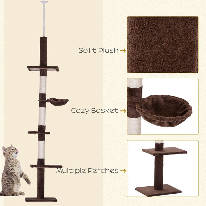 FloortoCeiling Cat Tree 5Tier Kitty Tower Brown for Indoor Cats, HighQuality & Tension Rod Included