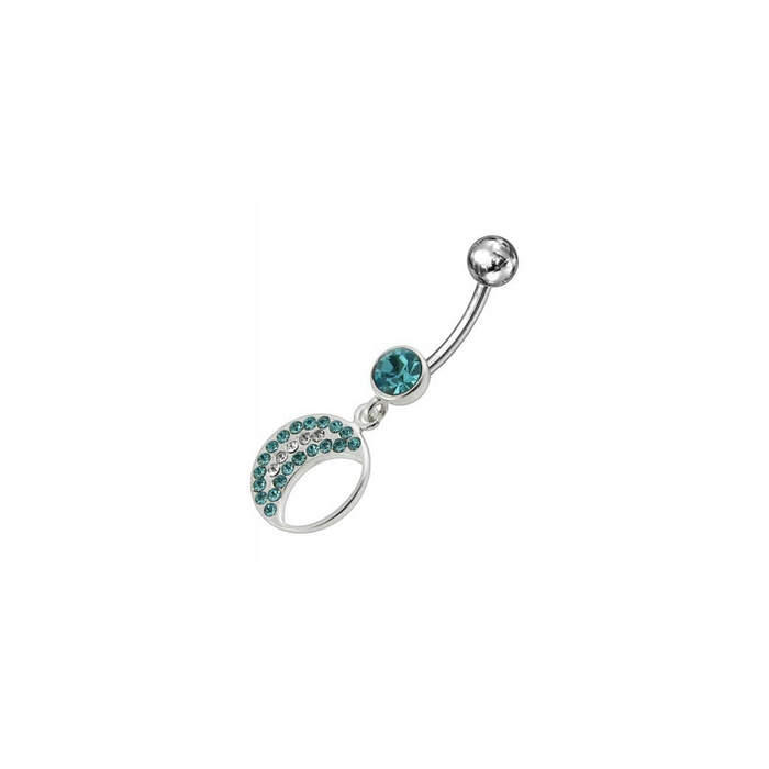 Jeweled Fancy Half MOON Silver Dangling Curved Bar Navel Ring